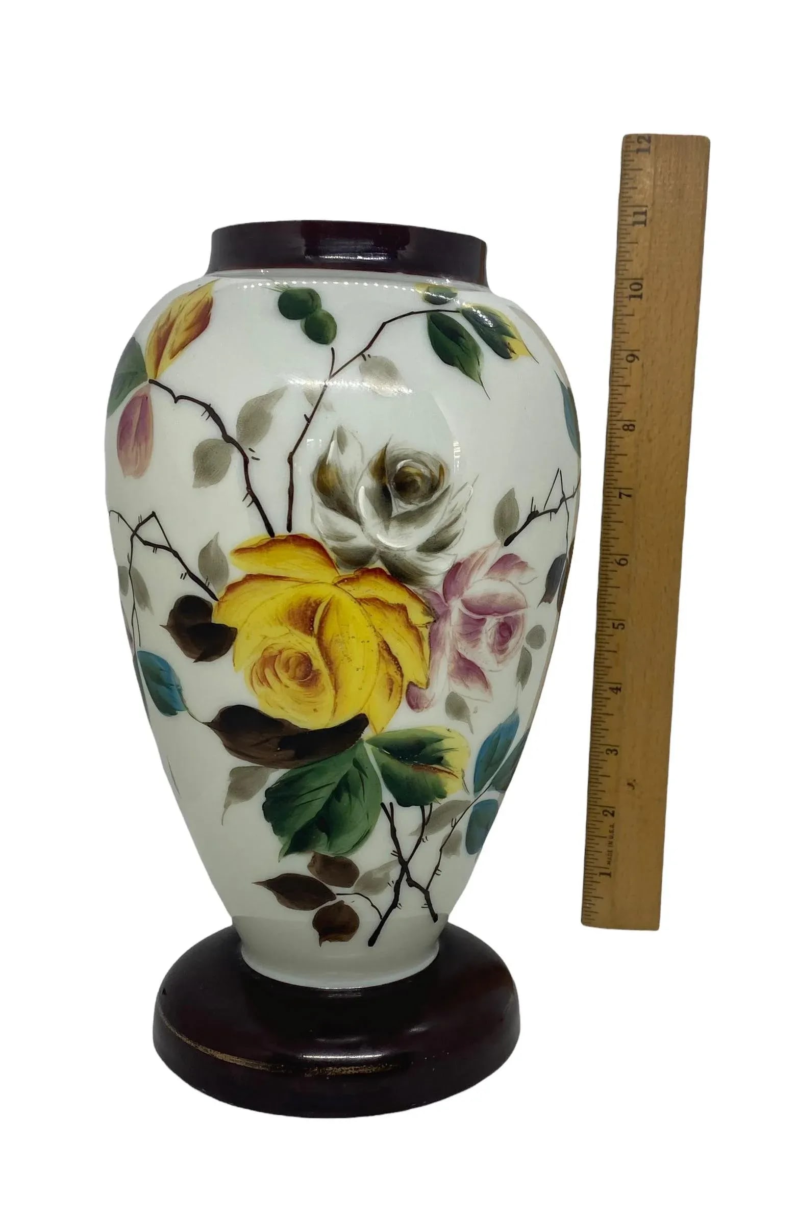 Late 19th Century Bristol Glass Hand Painted Floral Roses Vases - a Pair - 11
