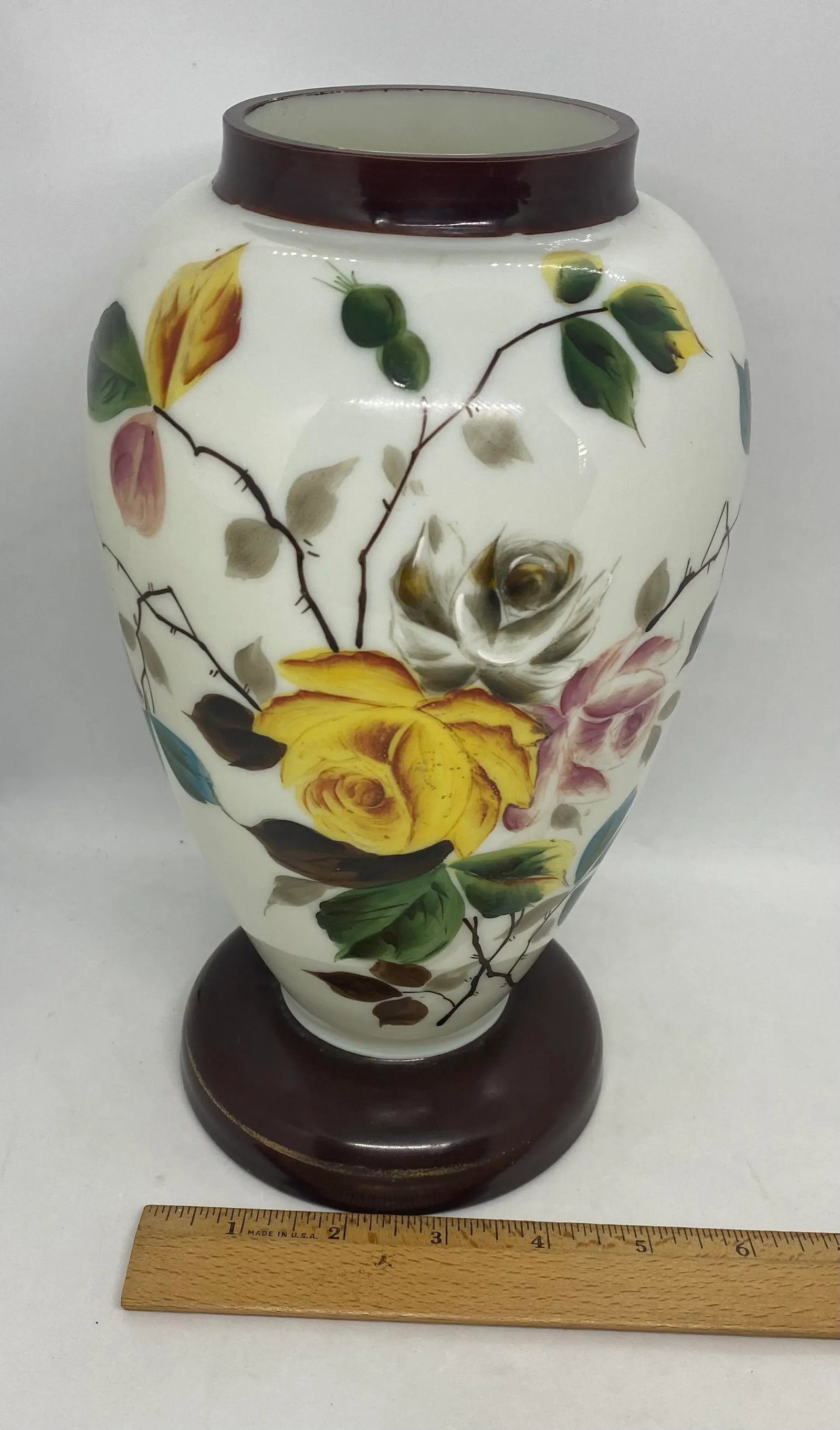 Late 19th Century Bristol Glass Hand Painted Floral Roses Vases - a Pair - 12