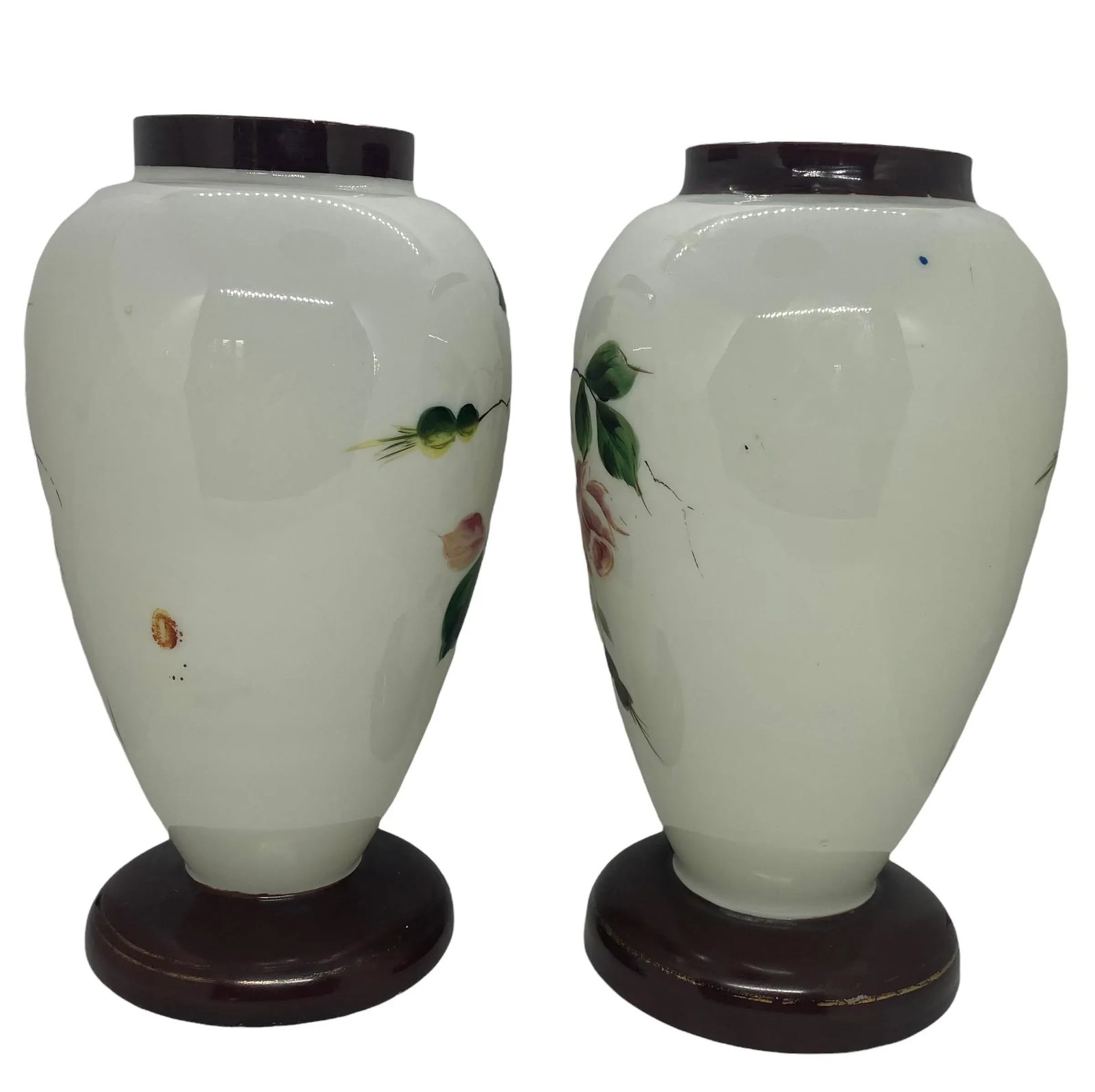 Late 19th Century Bristol Glass Hand Painted Floral Roses Vases - a Pair - 6