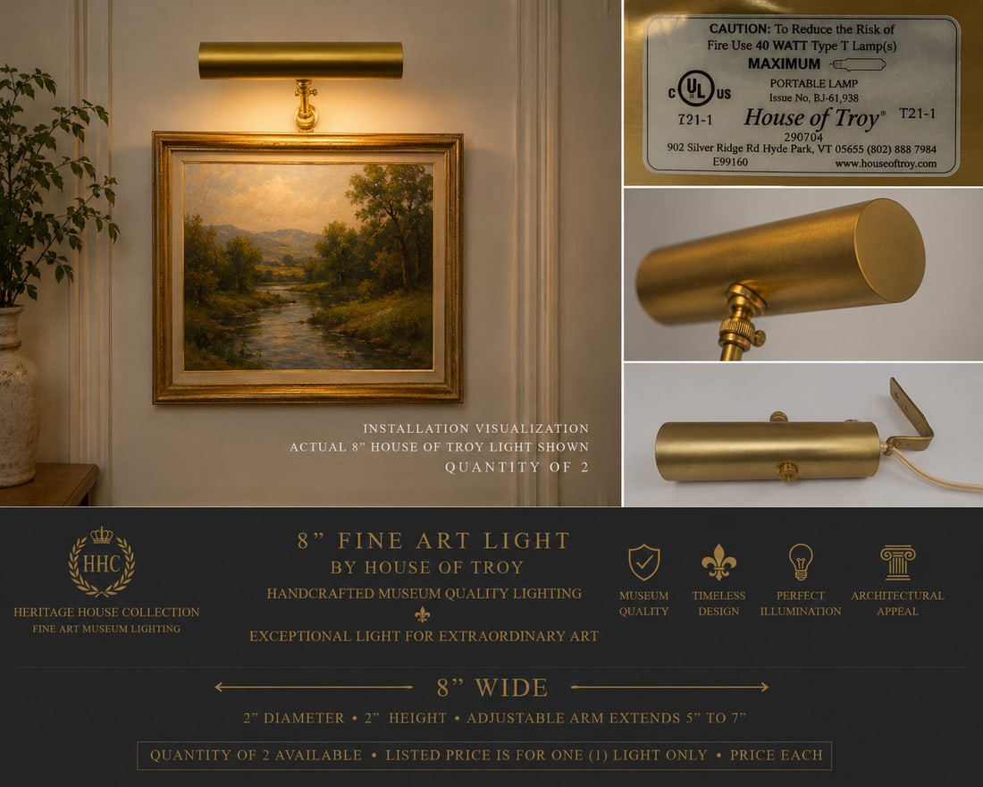 Late 20th Century House of Troy 8-Inch Adjustable Brass Picture Light - Quantity of 2 Available - 7