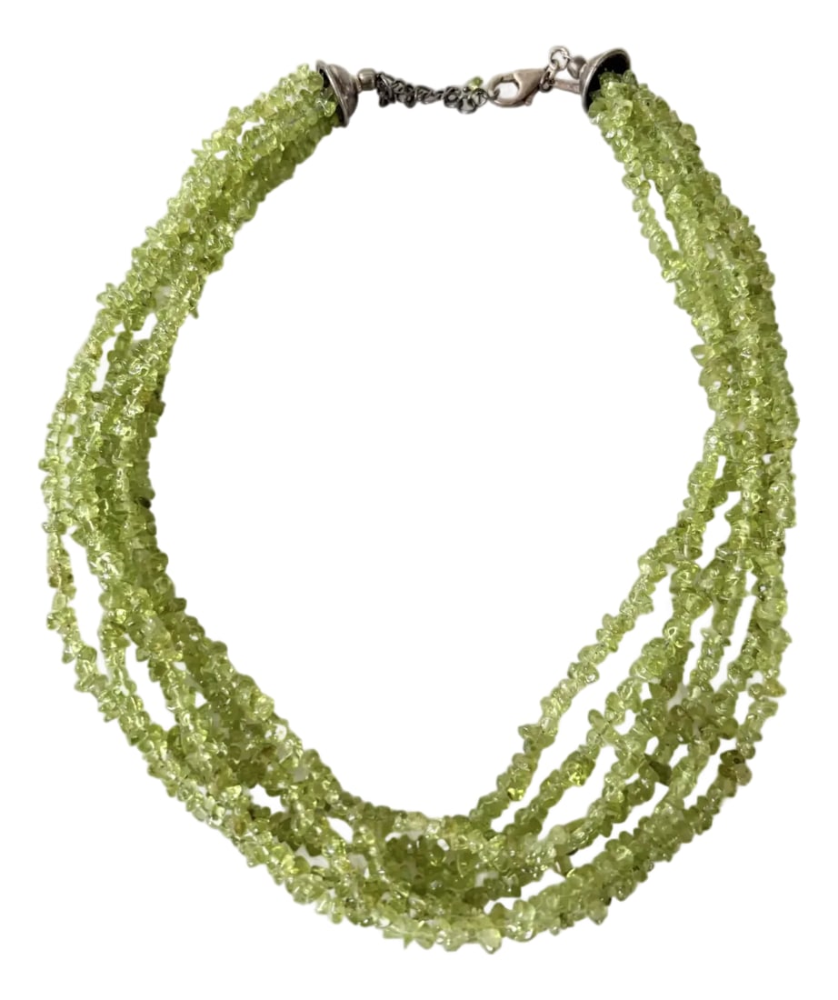 Vintage Multi Strand Peridot and Sterling Silver Beaded Necklace: Lovely, vintage sterling silver and Peridot multi strand beaded necklace. Condition: Alterations: Original Condition Unaltered Imperfections: Some Imperfections Condition Notes: Excellent condition Or