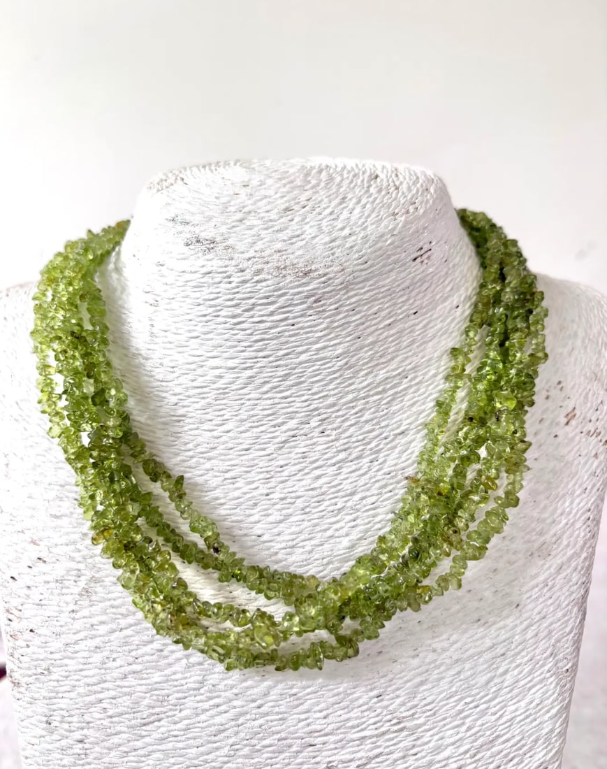 Vintage Multi Strand Peridot and Sterling Silver Beaded Necklace - 2