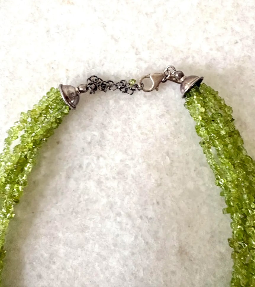 Vintage Multi Strand Peridot and Sterling Silver Beaded Necklace - 3