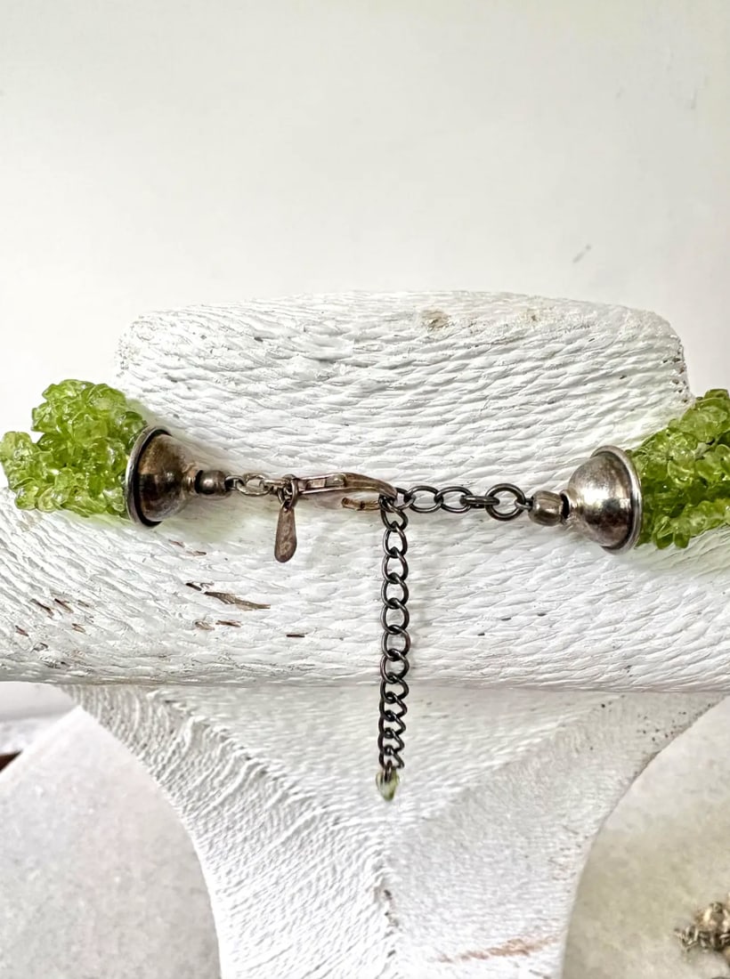 Vintage Multi Strand Peridot and Sterling Silver Beaded Necklace - 4