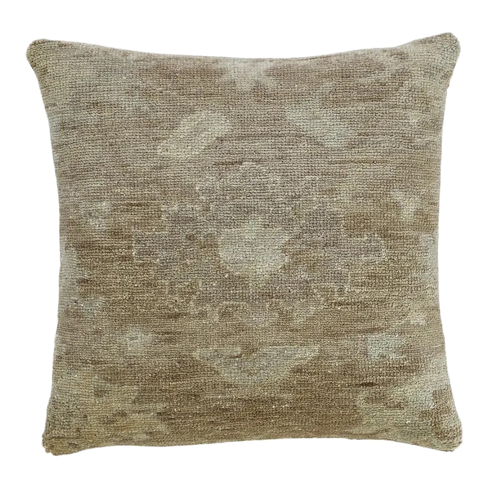 Modern Decorative Golden/Coffee Throw Pillow: This new accent pillow of East-meets-West design aesthetic showcases a floral design with predominant golden/coffee color. Hand made, using either 100% premium wool. This pillow measure: 22" x 22". Co