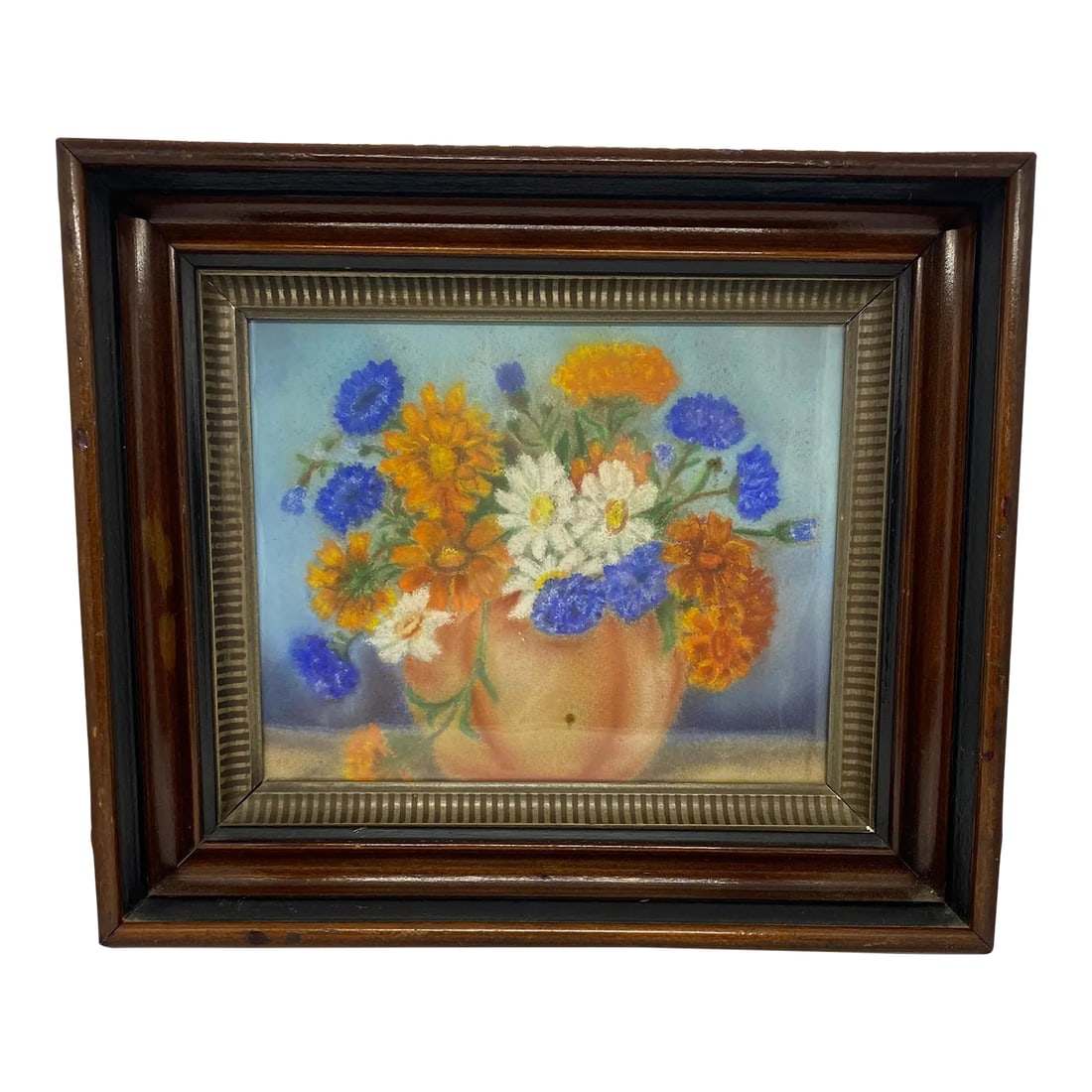 Mid 20th Century "Floral Still Life - Orange Zinnias and Daisies" Oil Painting, Framed (1 of 13)