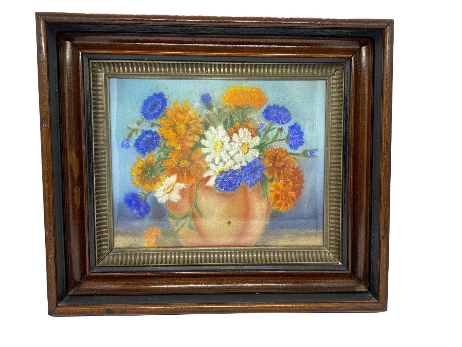 Mid 20th Century "Floral Still Life - Orange Zinnias and Daisies" Oil Painting, Framed - 2