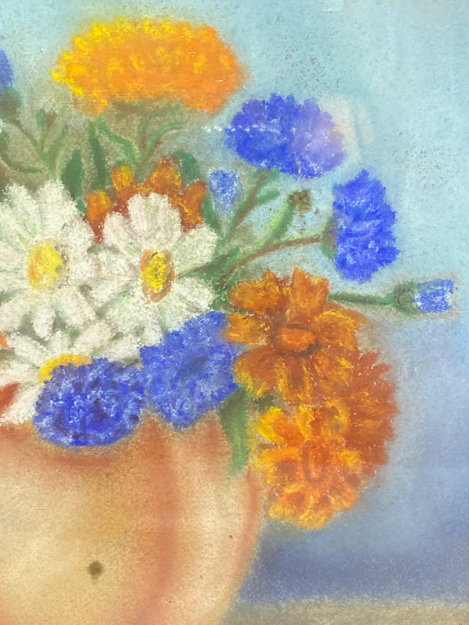 Mid 20th Century "Floral Still Life - Orange Zinnias and Daisies" Oil Painting, Framed - 5