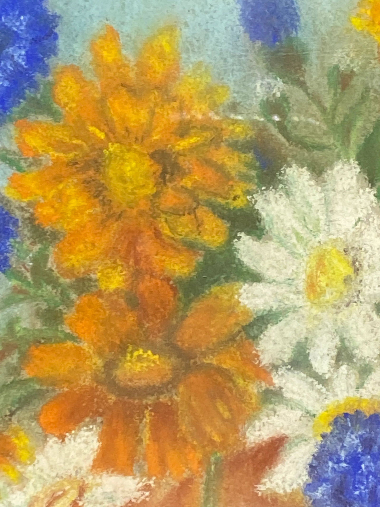 Mid 20th Century "Floral Still Life - Orange Zinnias and Daisies" Oil Painting, Framed - 7
