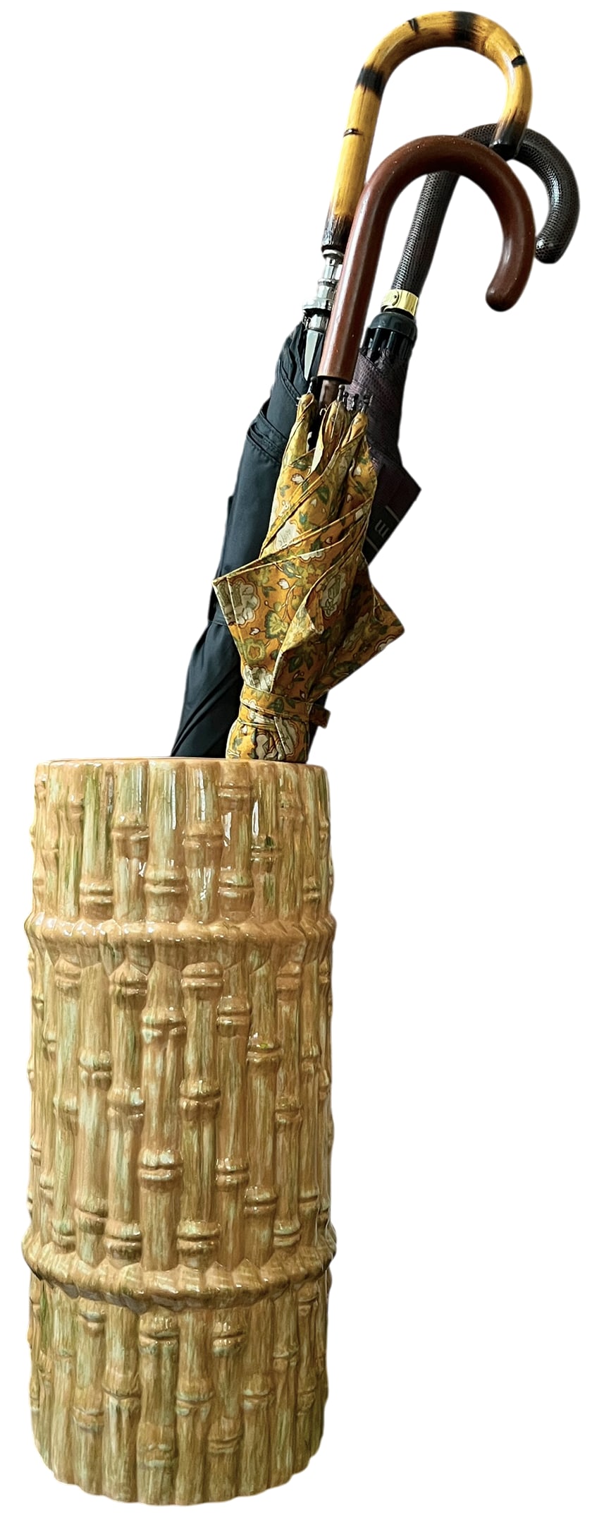 Mid 20th Century Hollywood Regency Majolica Faux Bamboo Umbrella Stand or Floor Vase, Palm Beach Sty - 3