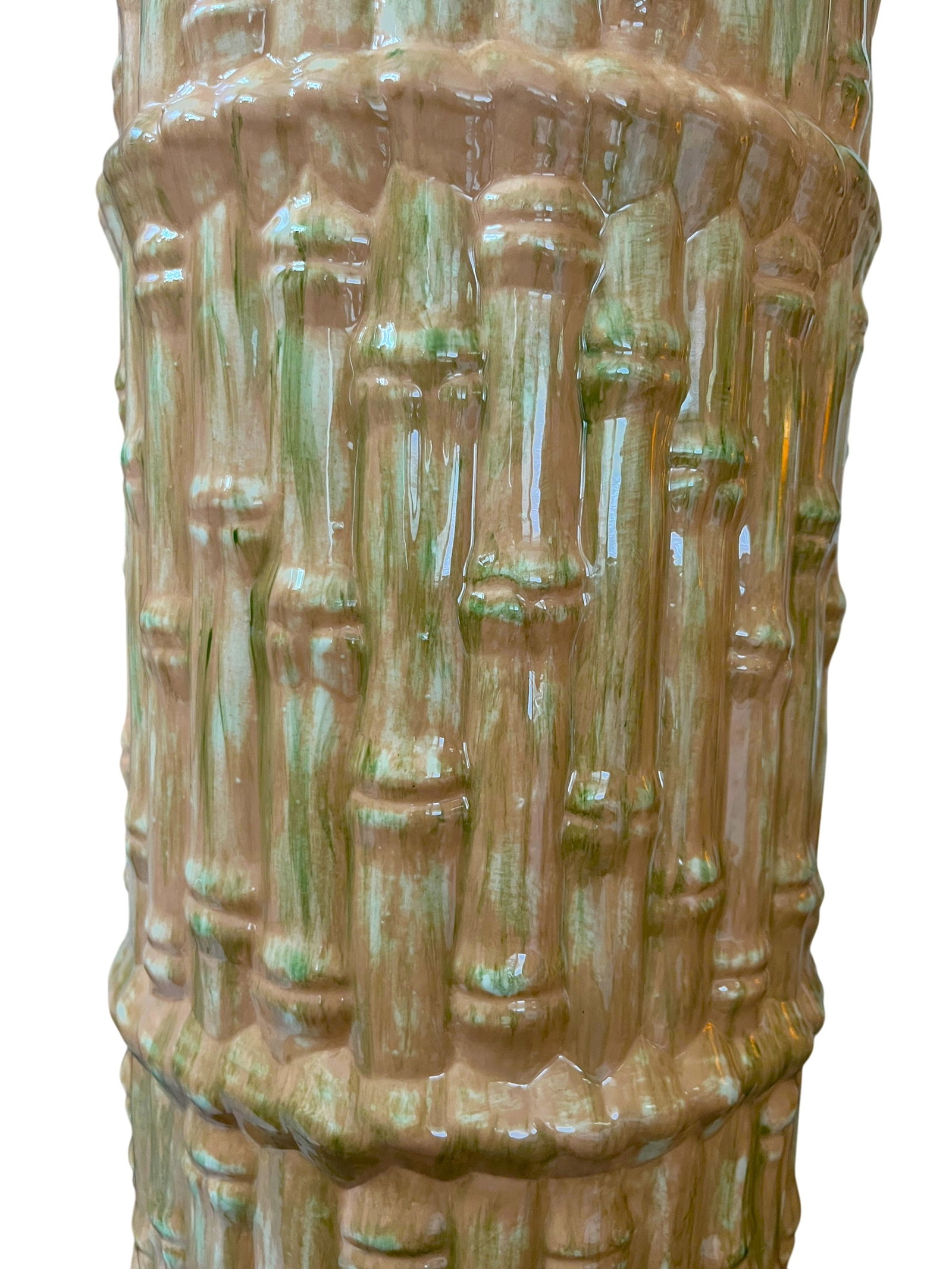 Mid 20th Century Hollywood Regency Majolica Faux Bamboo Umbrella Stand or Floor Vase, Palm Beach Sty - 4