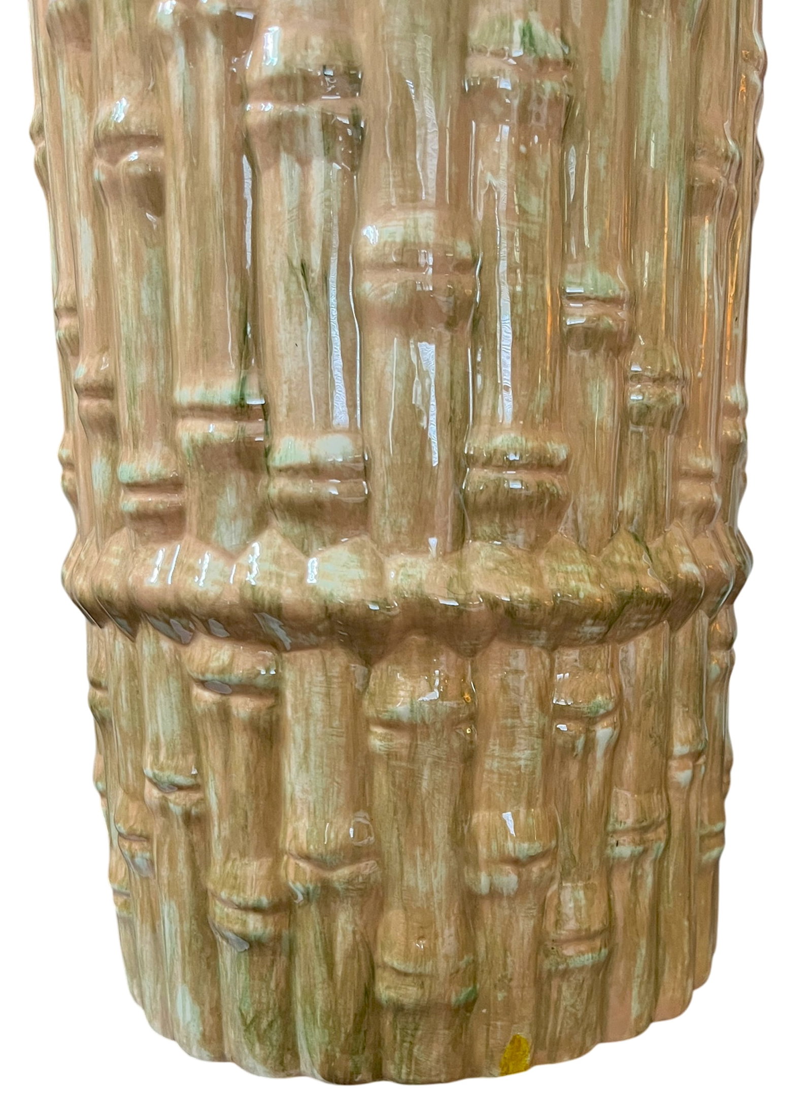 Mid 20th Century Hollywood Regency Majolica Faux Bamboo Umbrella Stand or Floor Vase, Palm Beach Sty - 6