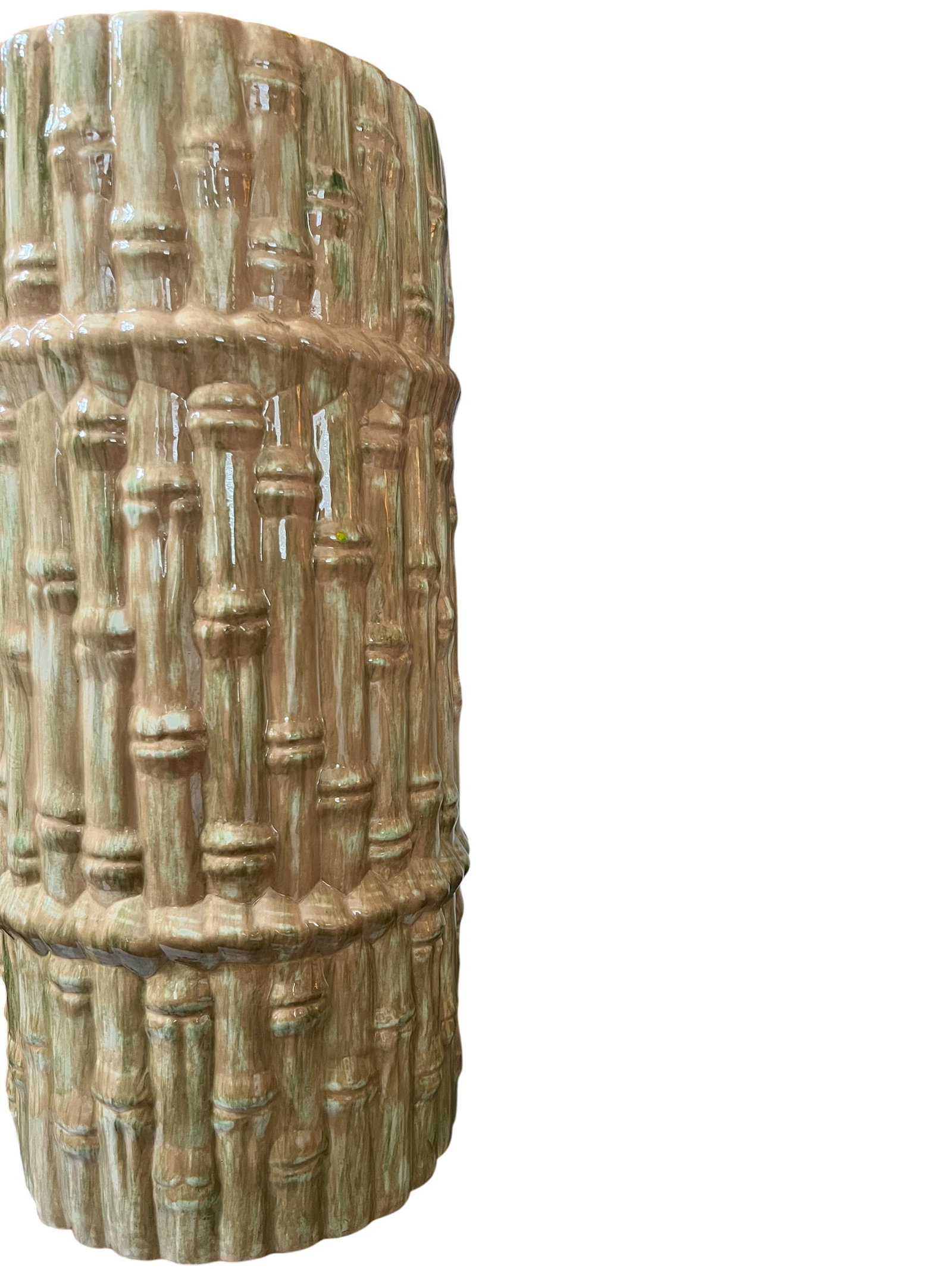 Mid 20th Century Hollywood Regency Majolica Faux Bamboo Umbrella Stand or Floor Vase, Palm Beach Sty - 8