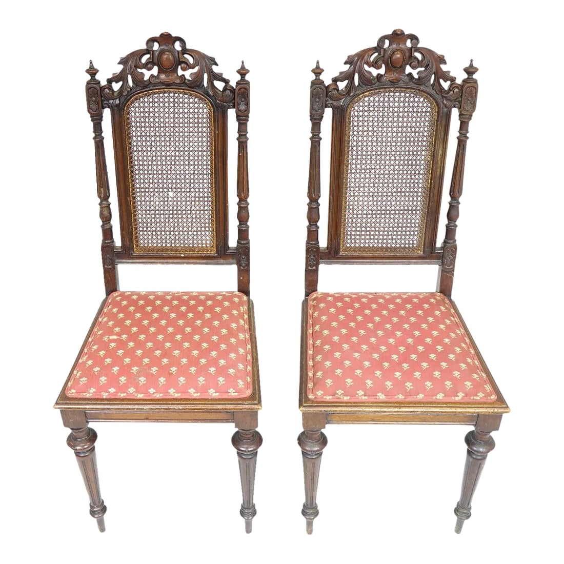 1940s Vintage Chairs With Elaborate Woodwork - a Pair: Pair Of Vintage Chairs With Elaborate Woodwork (17.5" x 17.5" x 43") Condition: Alterations: Unknown Imperfections: Some Imperfections Condition Notes: Good Condition. See pictures for more details. O