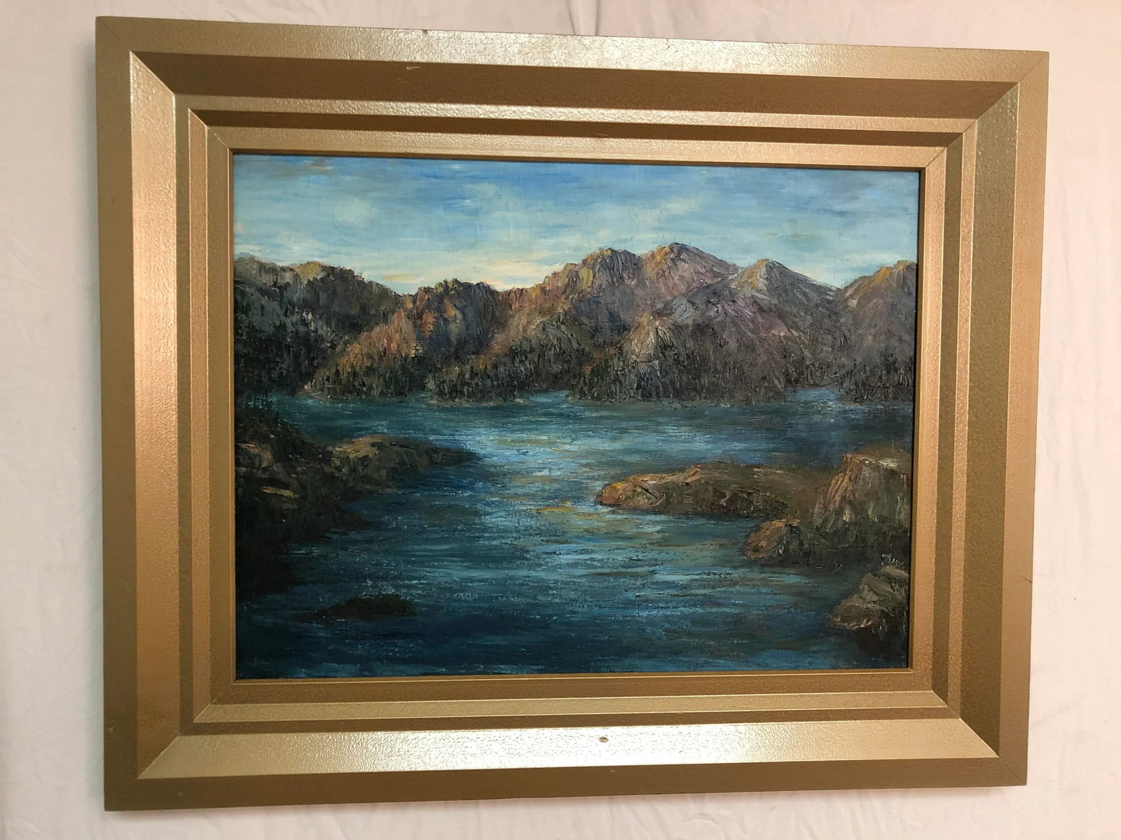 Early 20th Century River & Mountains Oil on Canvas, Framed - 3