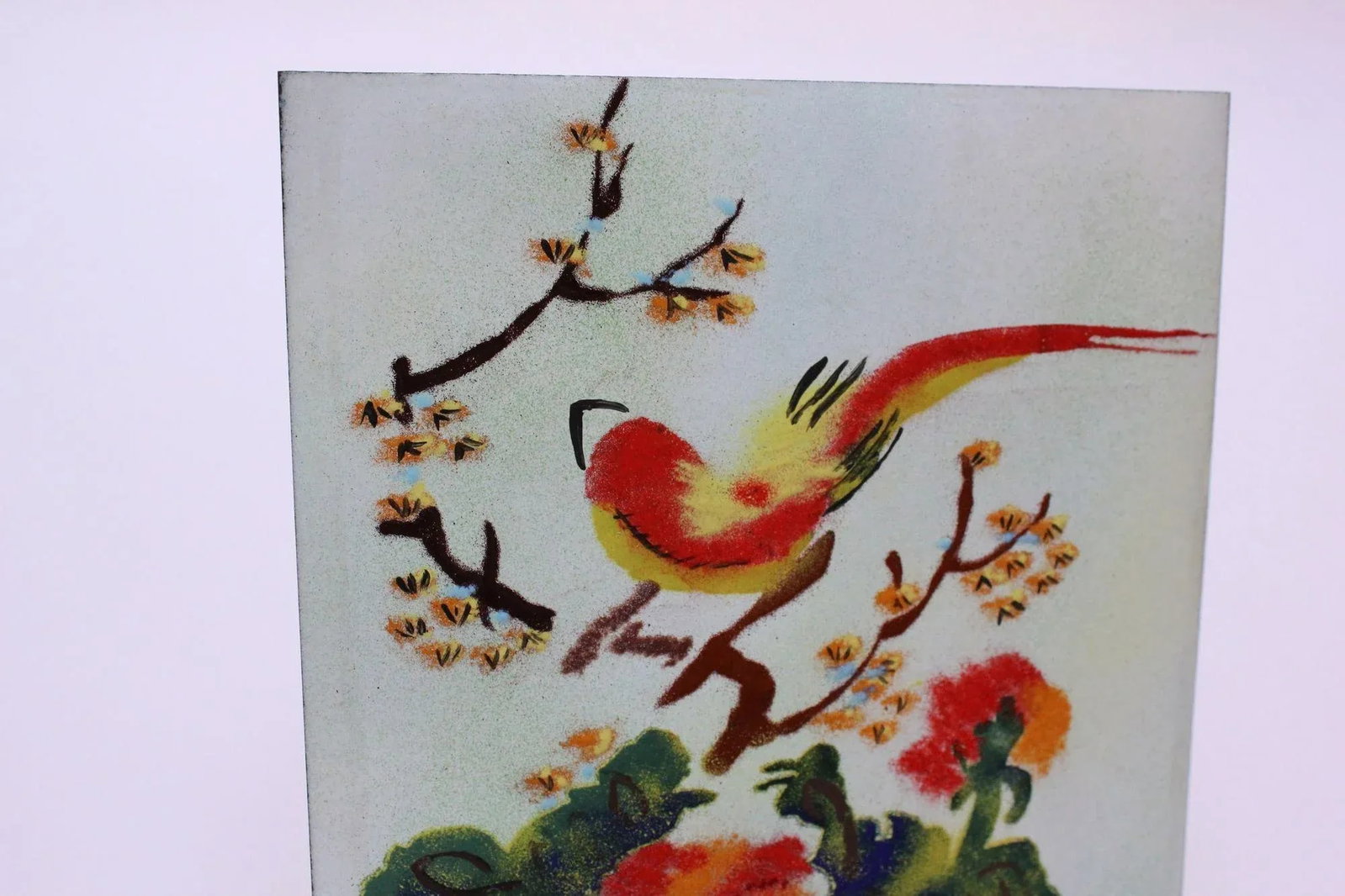 Mid-Century Modern Enamel on Copper Naturescape by De Orsini - 5