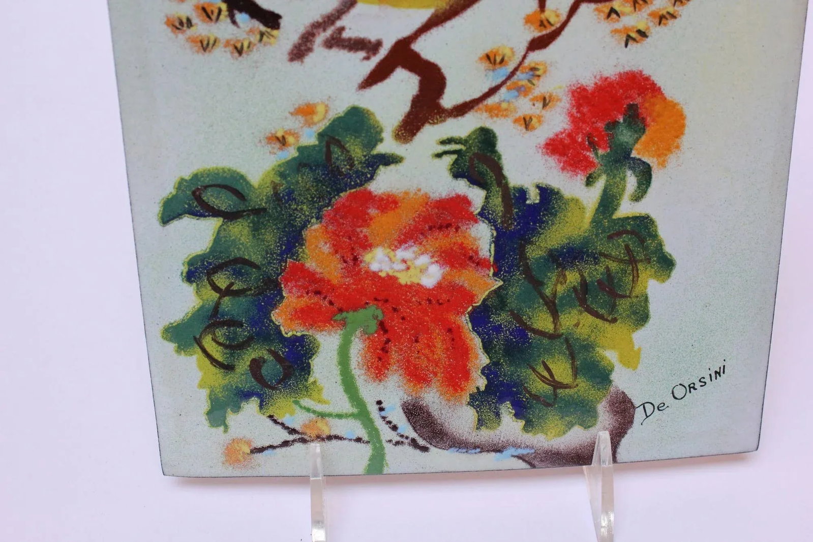 Mid-Century Modern Enamel on Copper Naturescape by De Orsini - 6