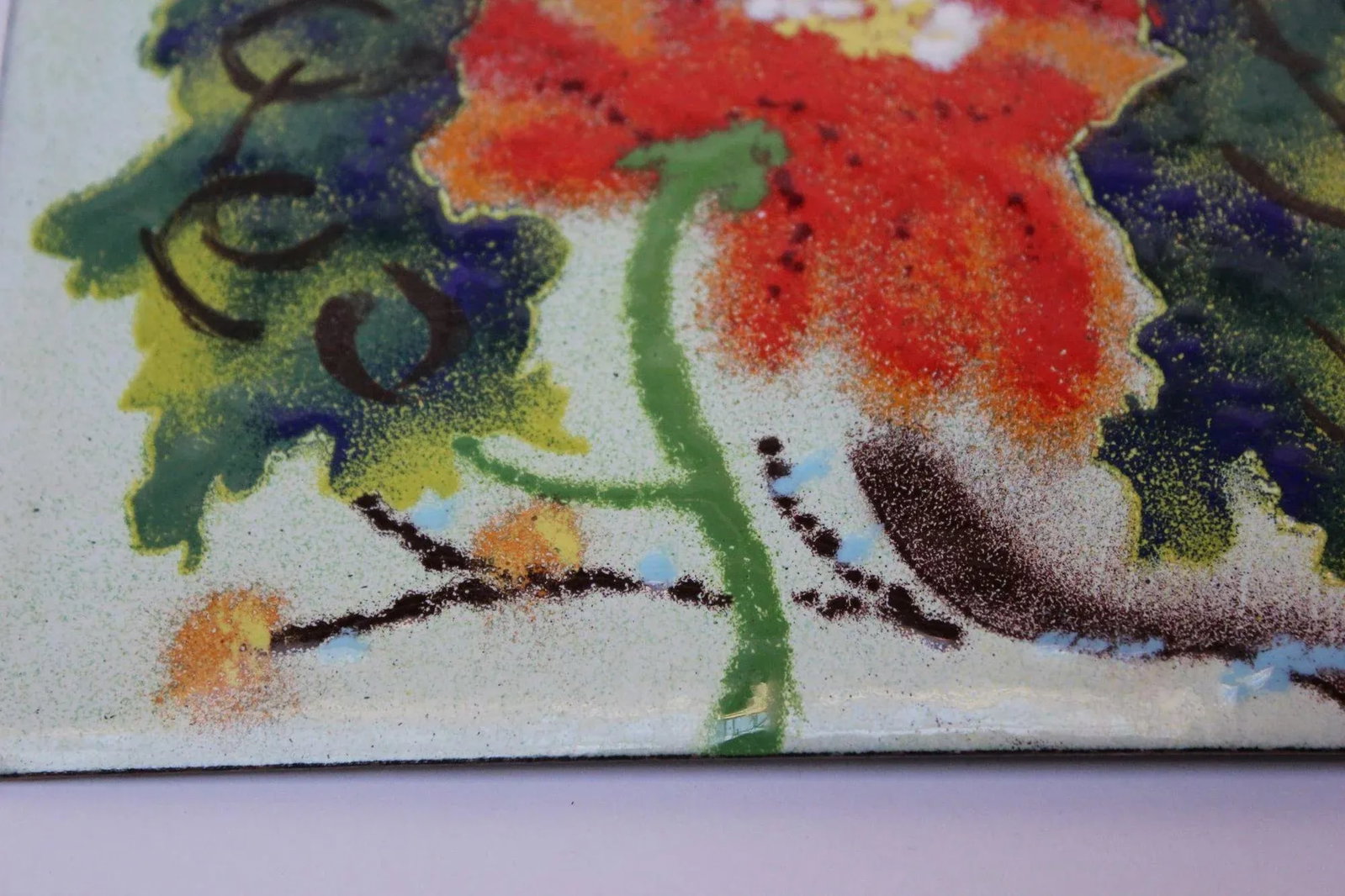 Mid-Century Modern Enamel on Copper Naturescape by De Orsini - 7