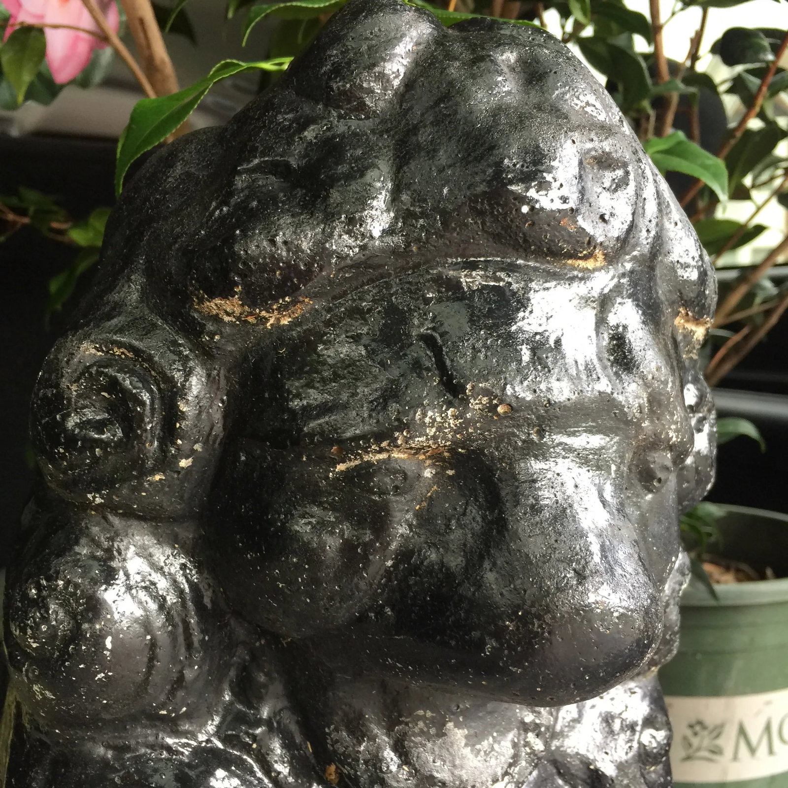 Vintage Black Stone Lion Foo Dogs - A Pair - 5
