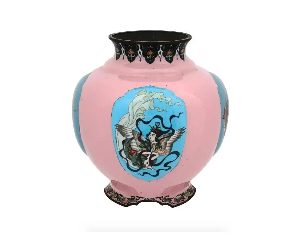 Extra Large Japanese Cloisonne Enamel Pink Vase Gonda - 3