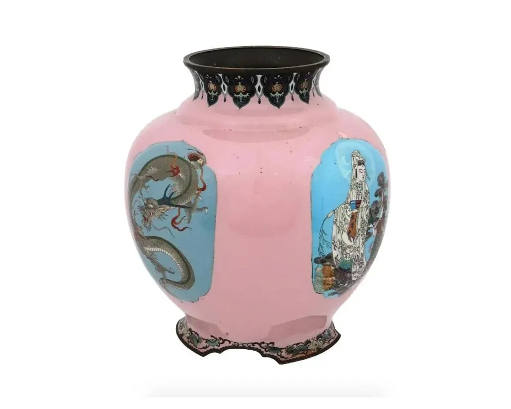 Extra Large Japanese Cloisonne Enamel Pink Vase Gonda - 4