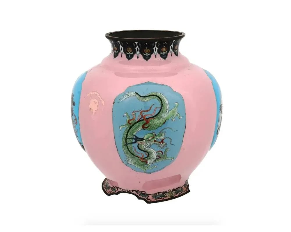 Extra Large Japanese Cloisonne Enamel Pink Vase Gonda - 5