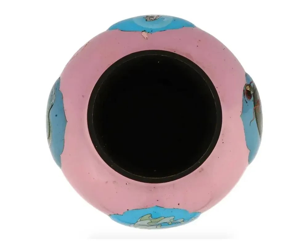 Extra Large Japanese Cloisonne Enamel Pink Vase Gonda - 6