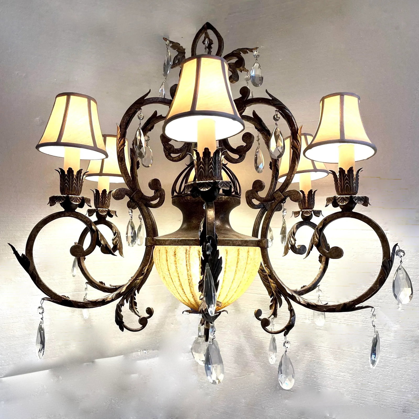 French Inspired Hand-Wrought Iron Six + One Light Chandelier by Fine Art Lamps - 12