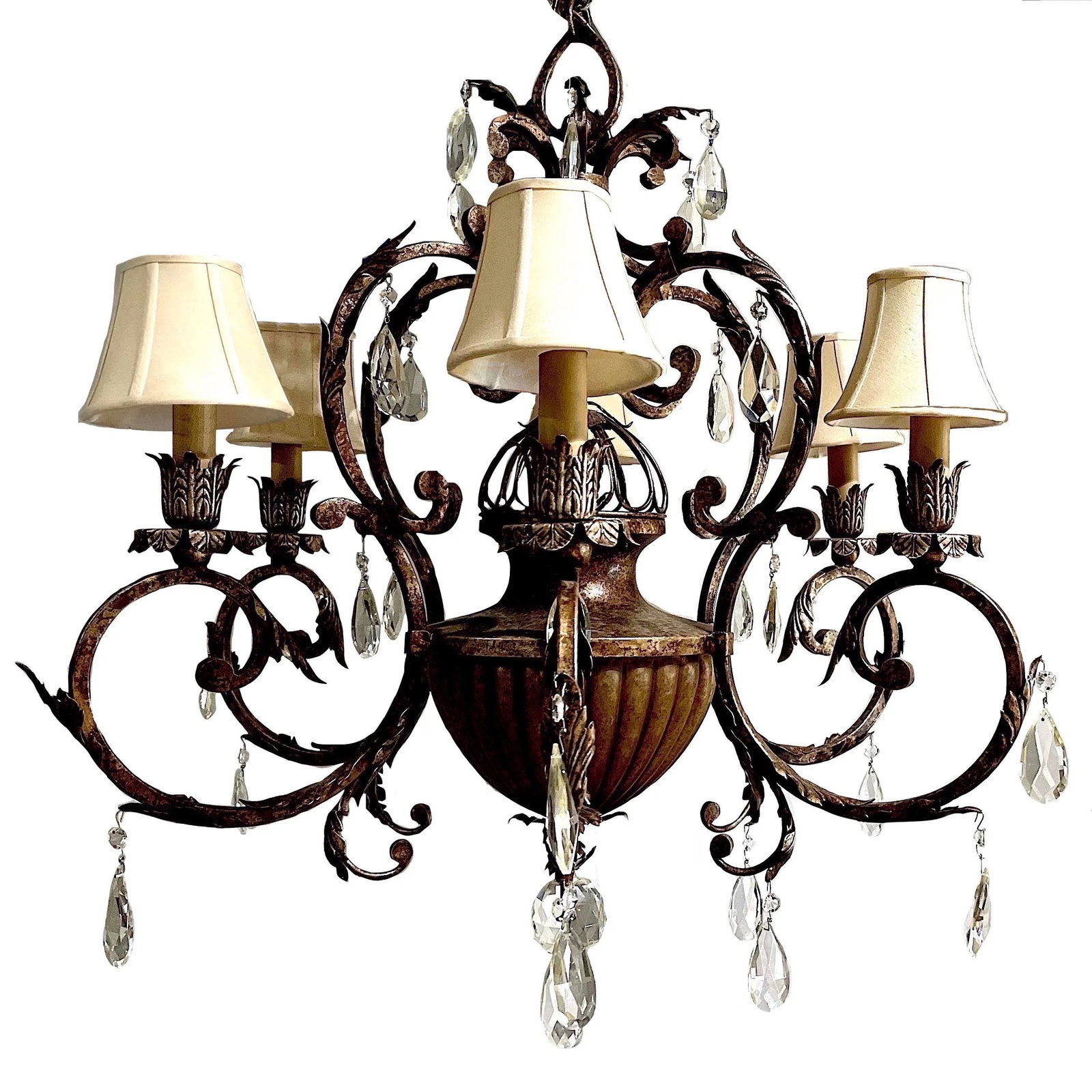 French Inspired Hand-Wrought Iron Six + One Light Chandelier by Fine Art Lamps - 13