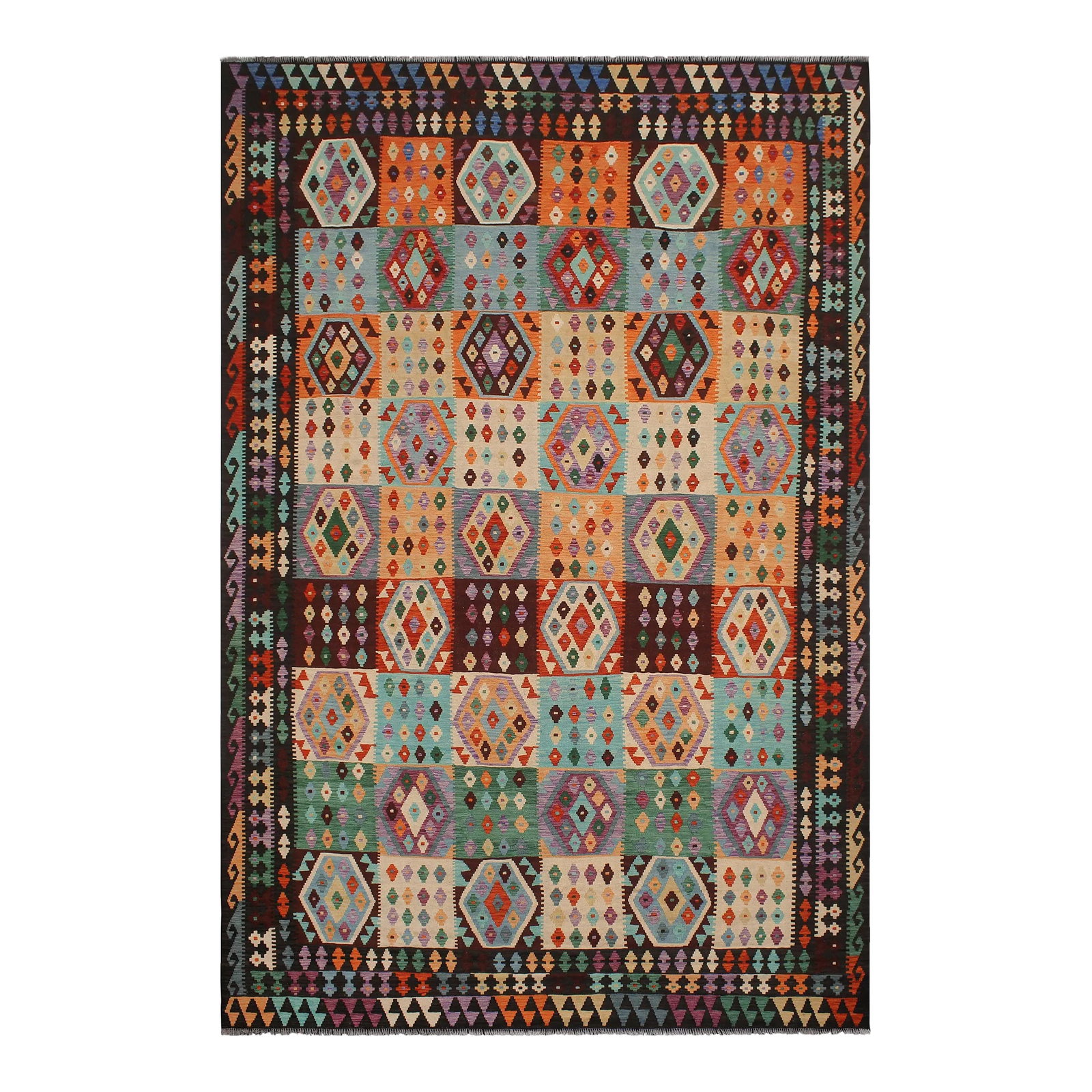 Early 21st Century Kilim Gray Brown Wool Rug (1 of 8)