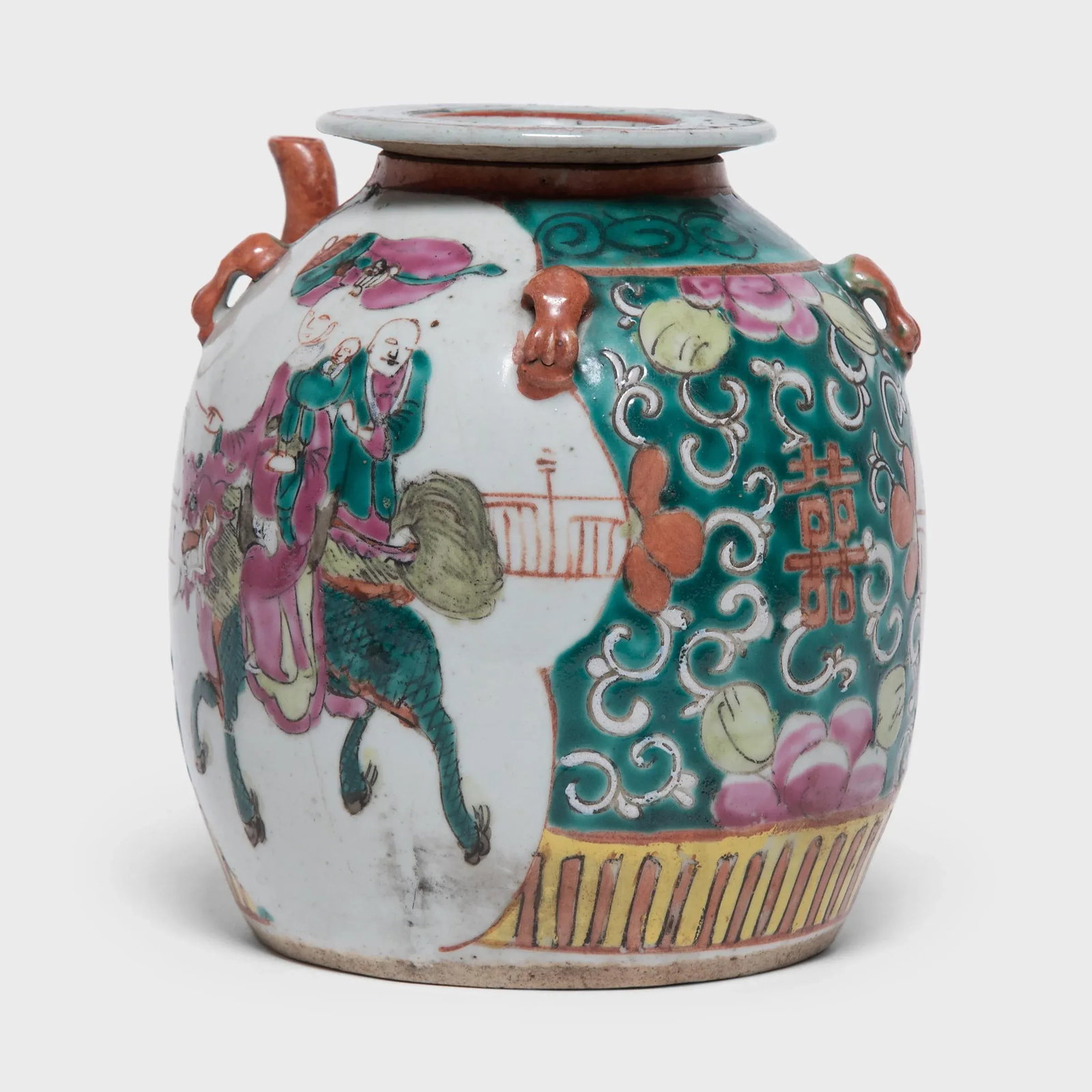 Antique Chinese Enamelware Teapot With Mythical Qilin - 2