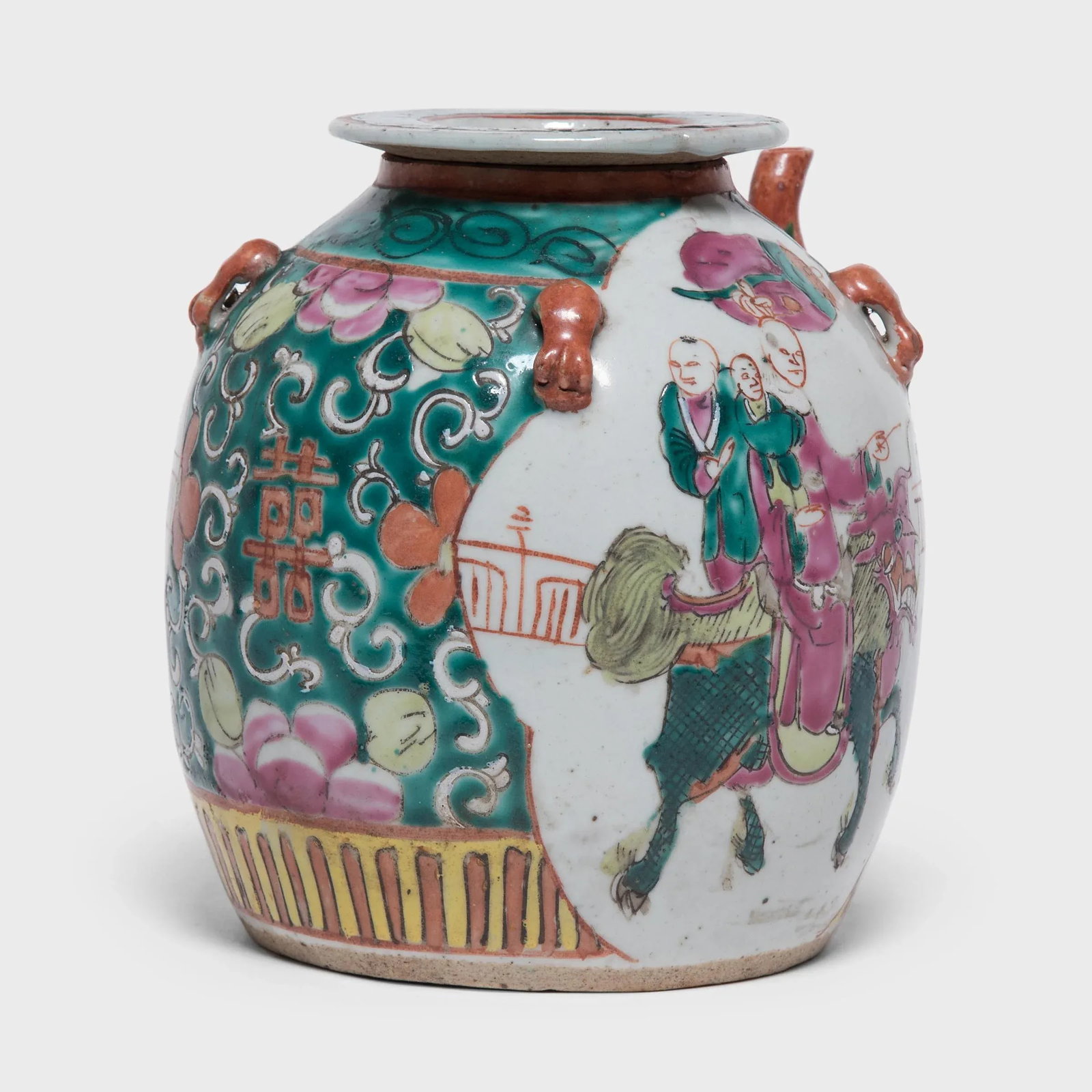 Antique Chinese Enamelware Teapot With Mythical Qilin - 3