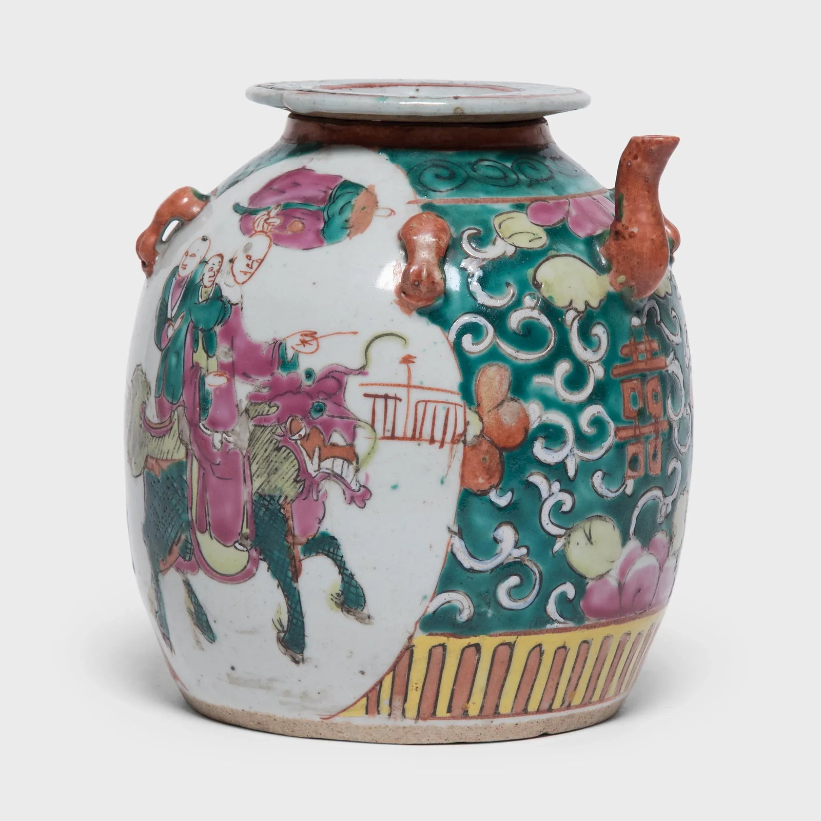 Antique Chinese Enamelware Teapot With Mythical Qilin - 4