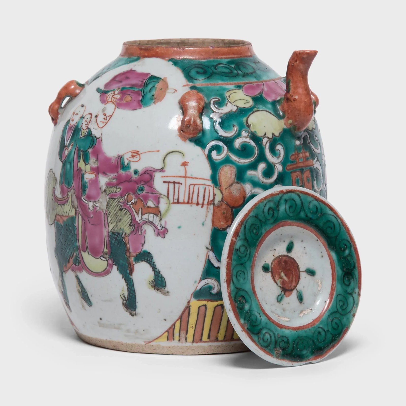 Antique Chinese Enamelware Teapot With Mythical Qilin - 5