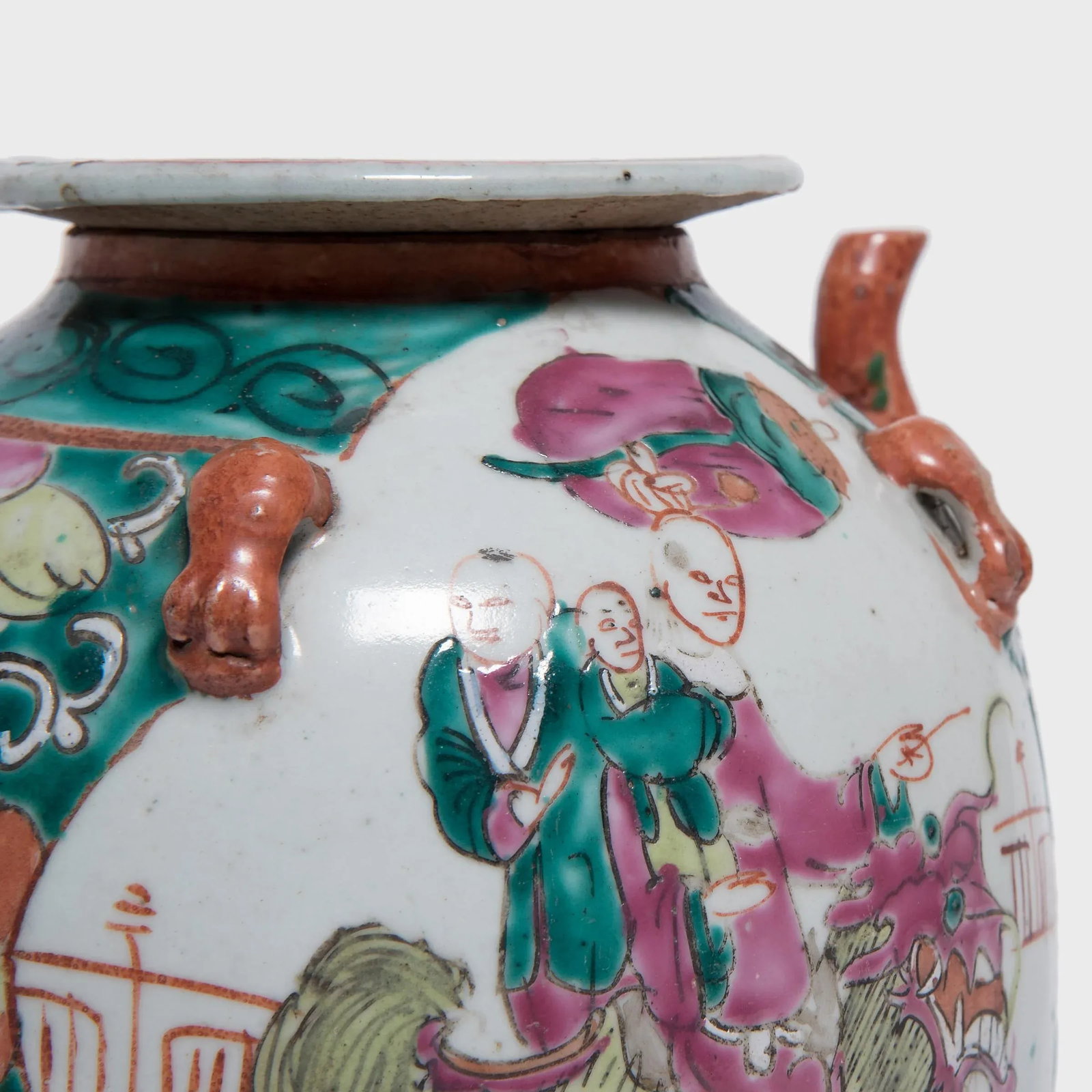 Antique Chinese Enamelware Teapot With Mythical Qilin - 8