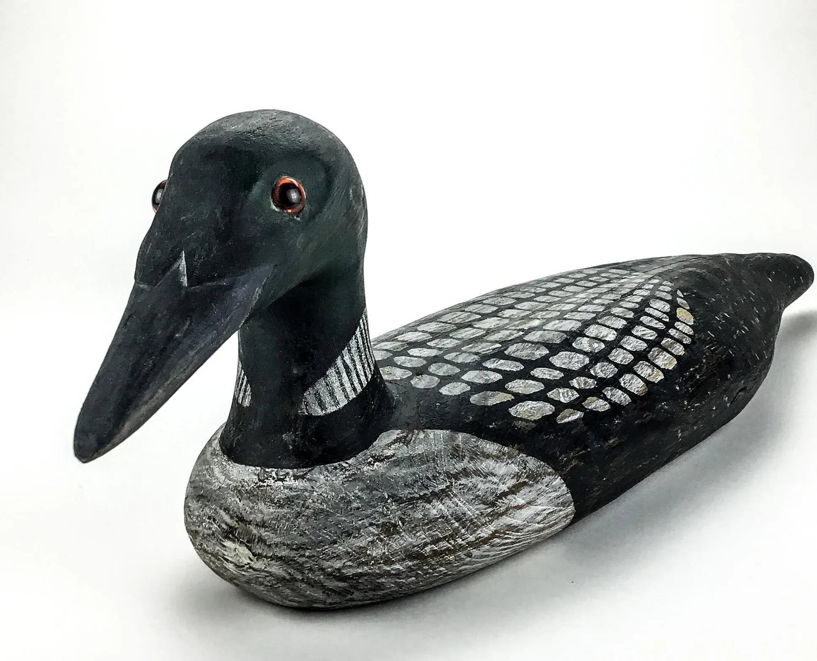 Folk Art Hand Carved Wood Decoy Loon Statue - 2