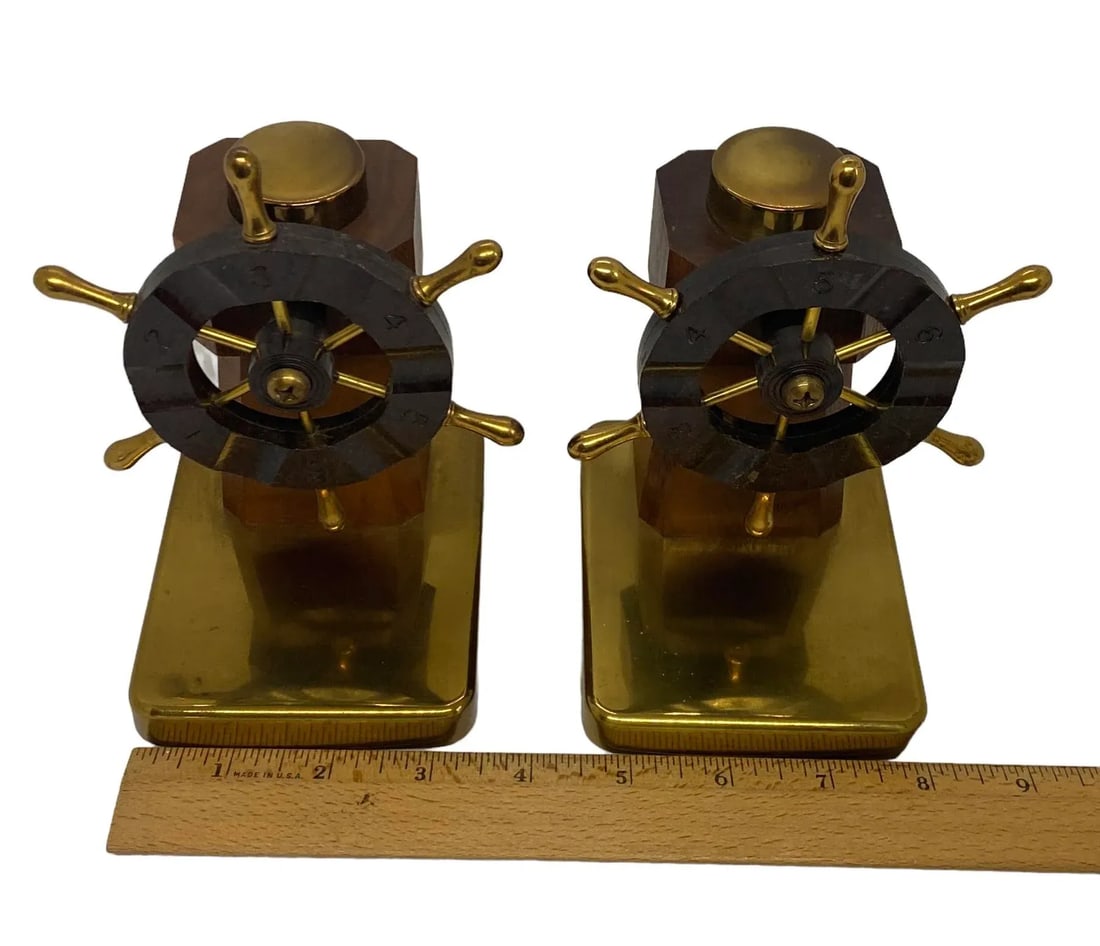 1930s Art Deco Ship's Wheel Bookends by Walter Von Nessen for Chase & Co. - a Pair - 11