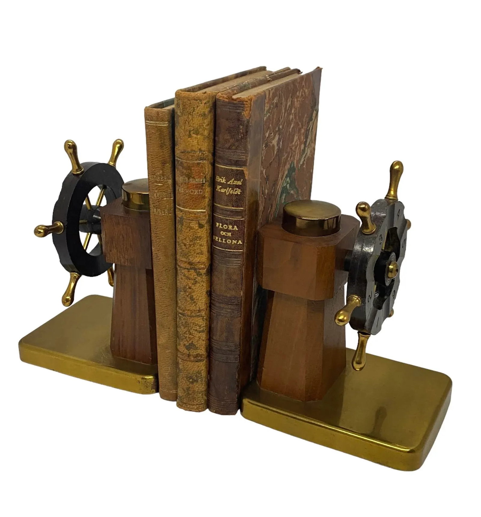 1930s Art Deco Ship's Wheel Bookends by Walter Von Nessen for Chase & Co. - a Pair - 12
