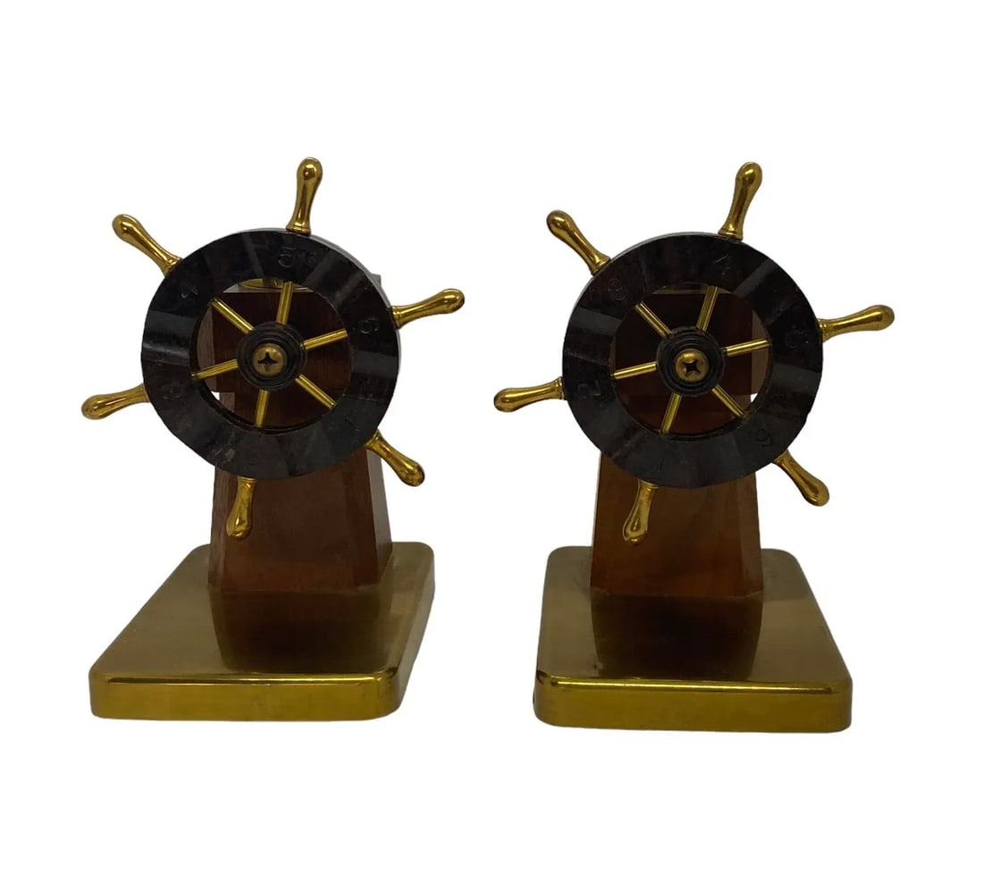 1930s Art Deco Ship's Wheel Bookends by Walter Von Nessen for Chase & Co. - a Pair - 13