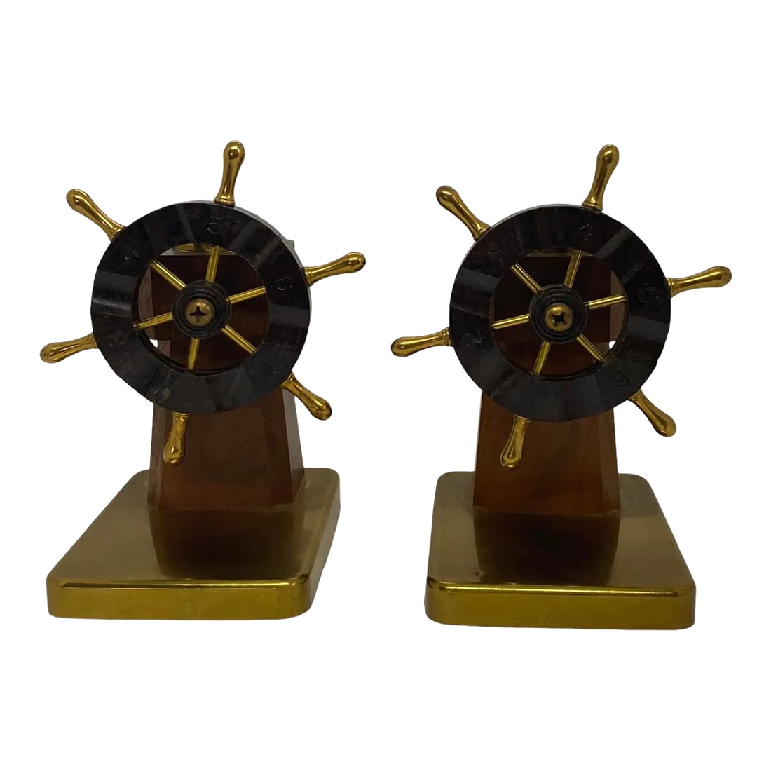 1930s Art Deco Ship's Wheel Bookends by Walter Von Nessen for Chase & Co. - a Pair (1 of 13)
