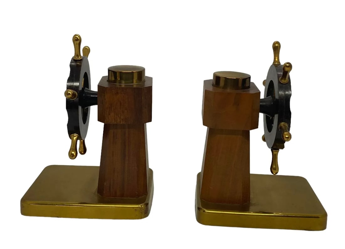 1930s Art Deco Ship's Wheel Bookends by Walter Von Nessen for Chase & Co. - a Pair - 2