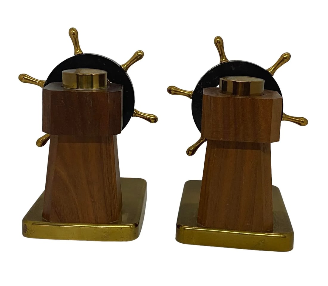 1930s Art Deco Ship's Wheel Bookends by Walter Von Nessen for Chase & Co. - a Pair - 3