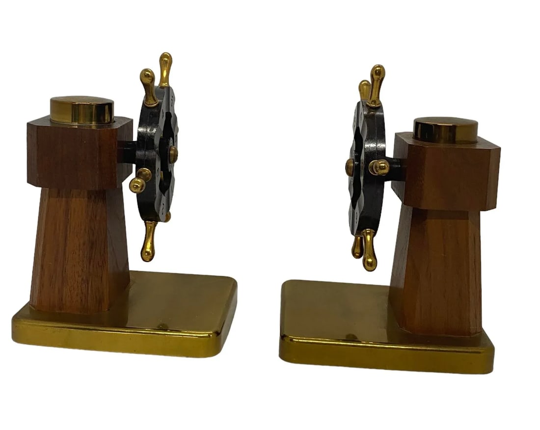 1930s Art Deco Ship's Wheel Bookends by Walter Von Nessen for Chase & Co. - a Pair - 4