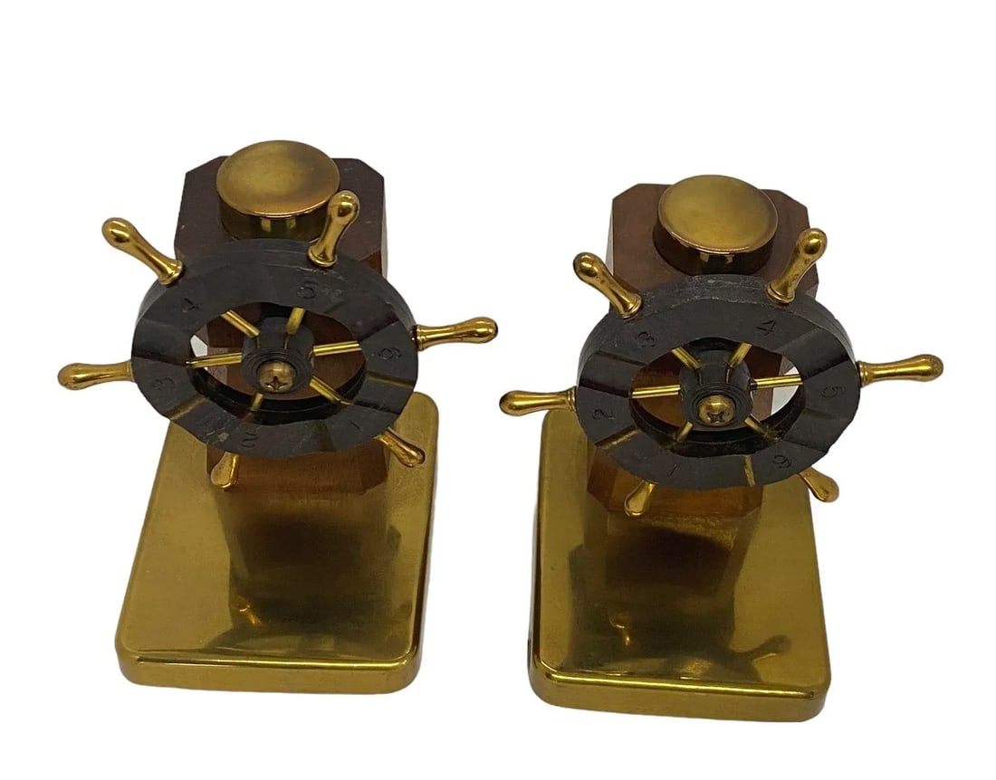 1930s Art Deco Ship's Wheel Bookends by Walter Von Nessen for Chase & Co. - a Pair - 5