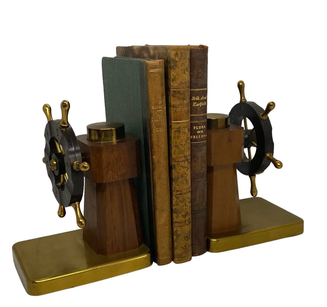 1930s Art Deco Ship's Wheel Bookends by Walter Von Nessen for Chase & Co. - a Pair - 6