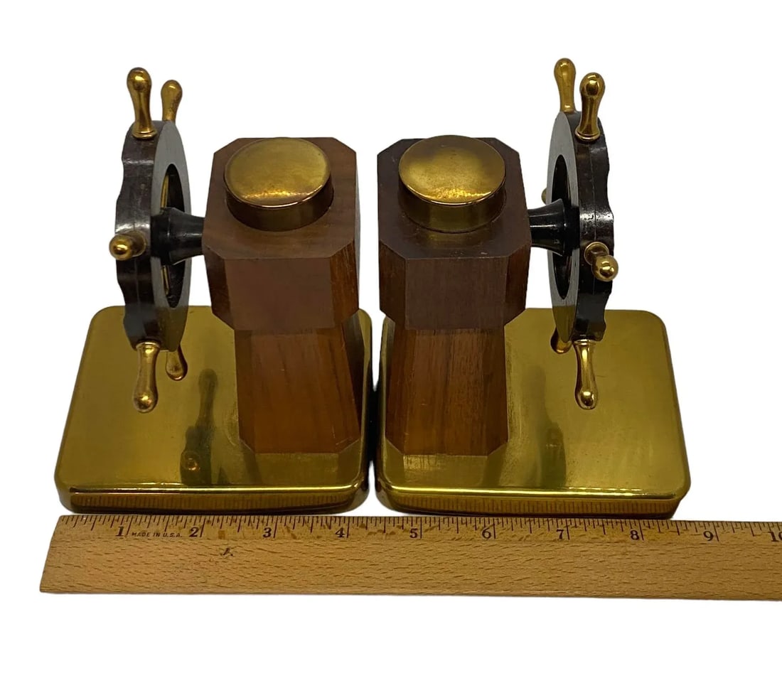 1930s Art Deco Ship's Wheel Bookends by Walter Von Nessen for Chase & Co. - a Pair - 9