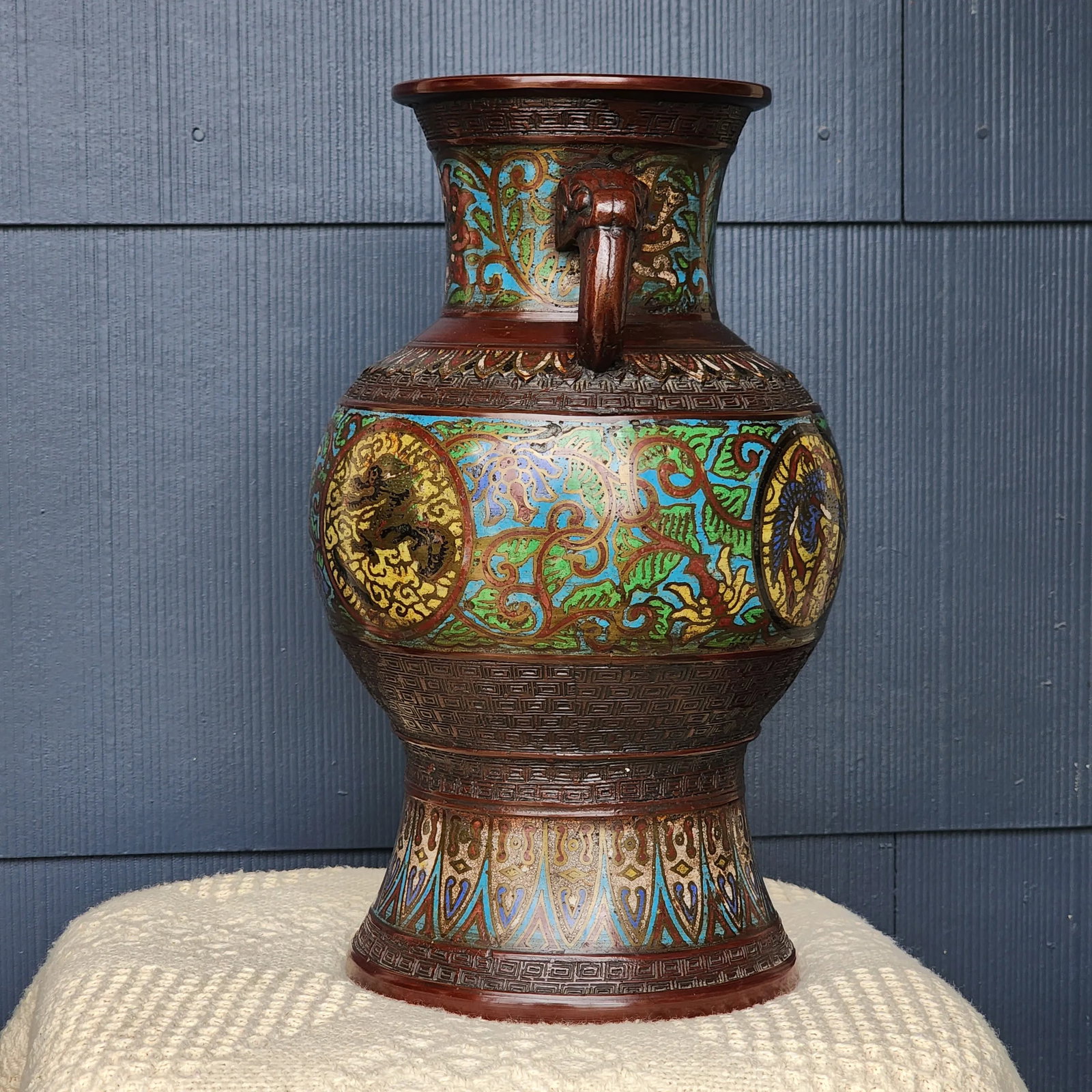 Early 20th Century Japanese Champleve Cloisonne Enamel Vase - 2