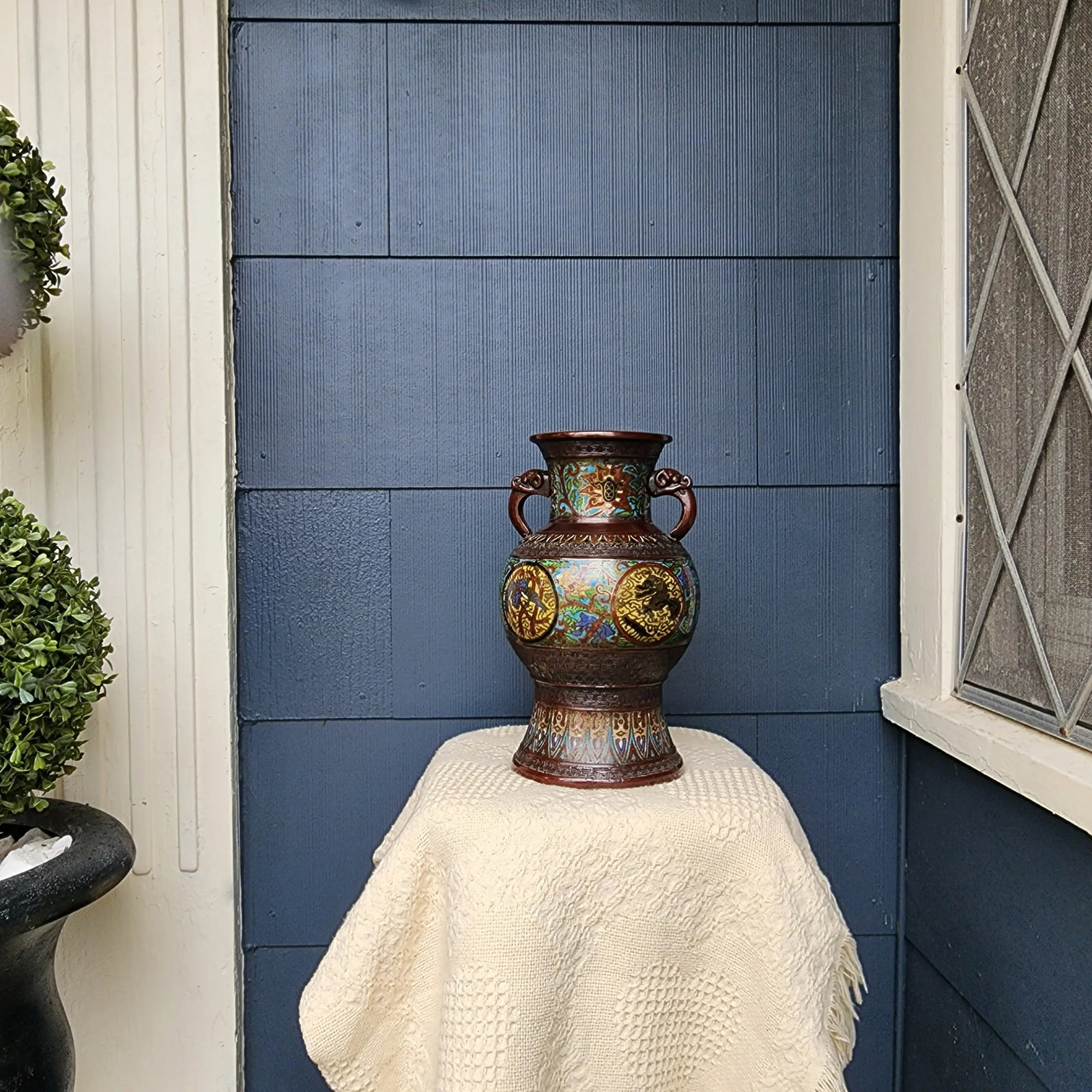 Early 20th Century Japanese Champleve Cloisonne Enamel Vase - 3