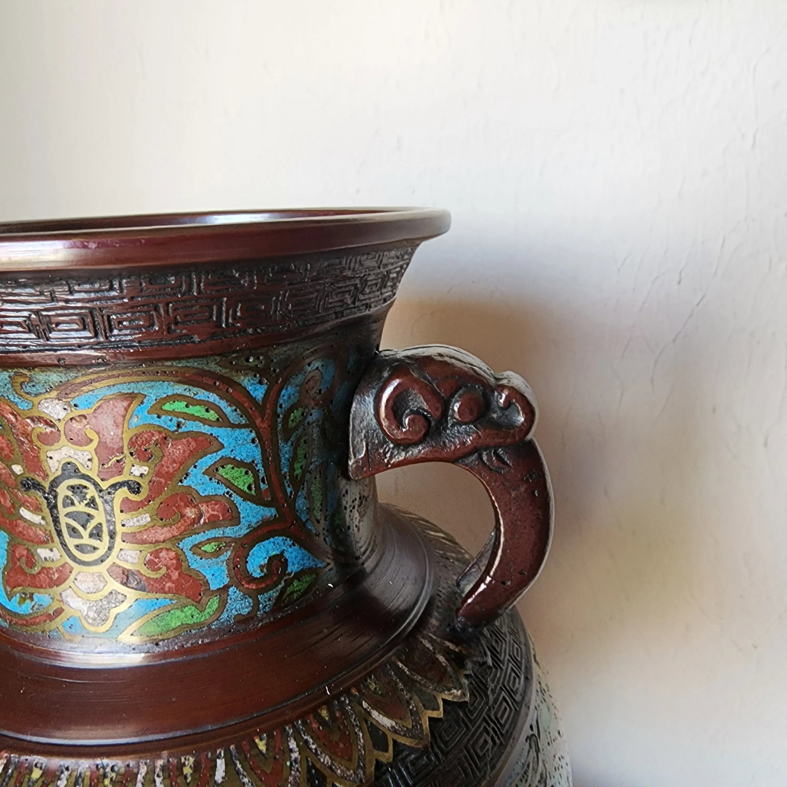 Early 20th Century Japanese Champleve Cloisonne Enamel Vase - 6