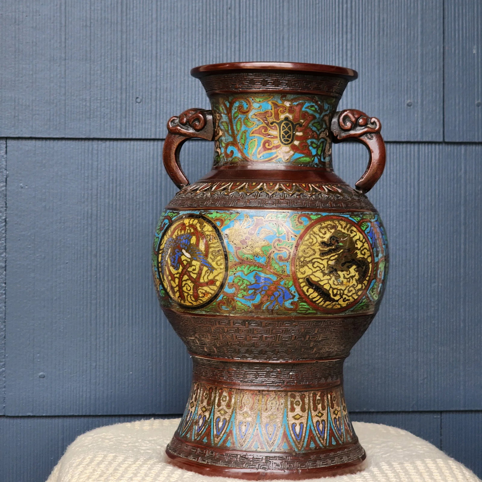 Early 20th Century Japanese Champleve Cloisonne Enamel Vase - 7